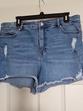 sofia by sofia vergara Medium Blue Distressed Roll-Hem Denim Shorts